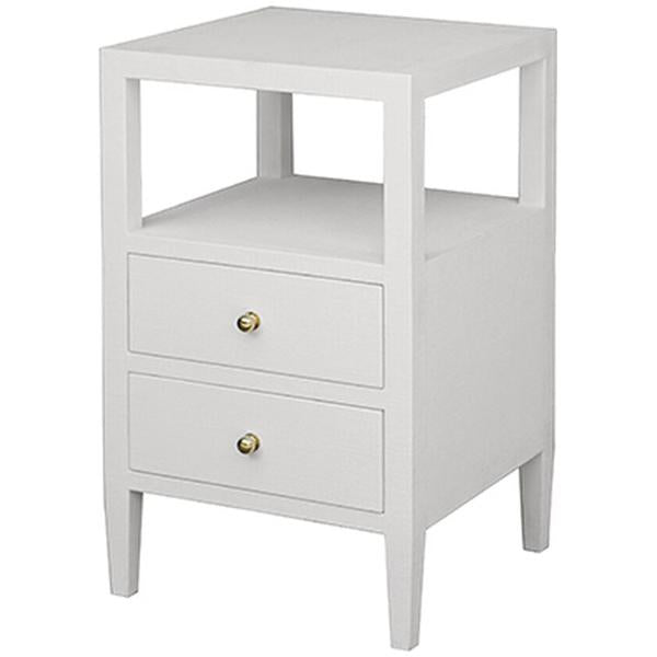 Worlds Away 2-Drawer Side Table in Coated White Linen