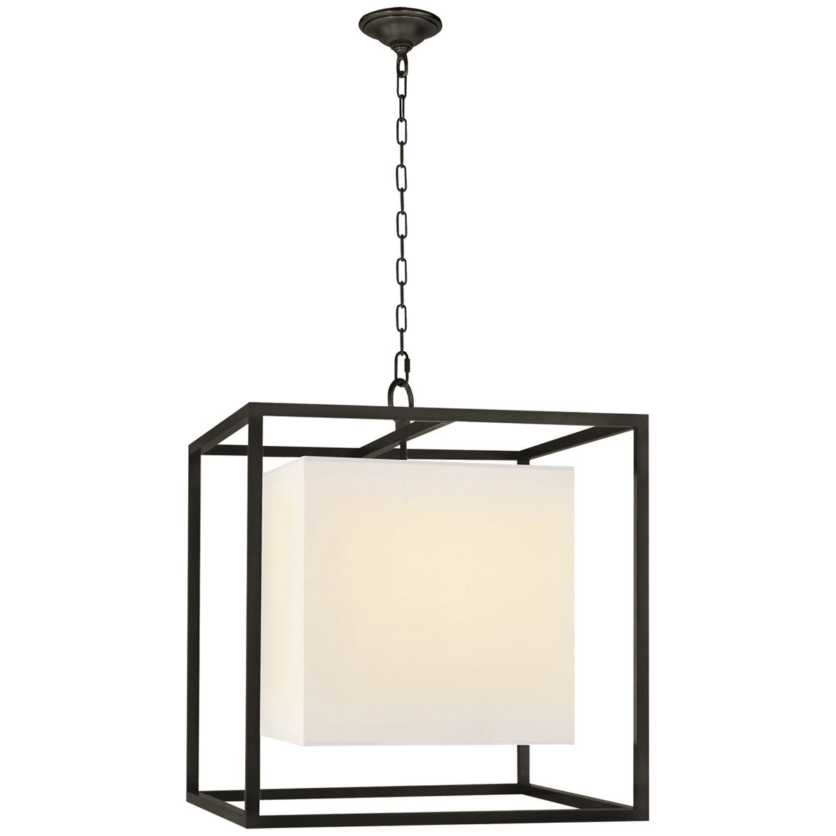 Visual Comfort Caged Medium Lantern with Linen Shade