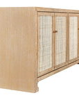 Worlds Away 4-Door Cane Cabinet with Brass Hardware in Cerused Oak