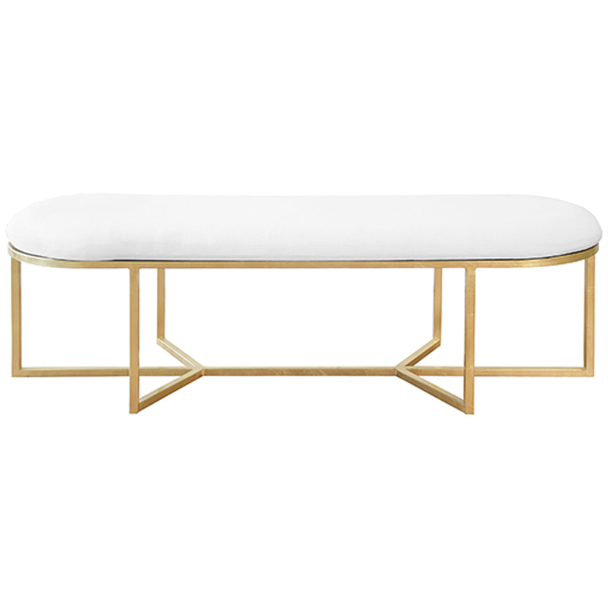 Worlds Away Oval Bench with White Linen Cushion and Iron Base