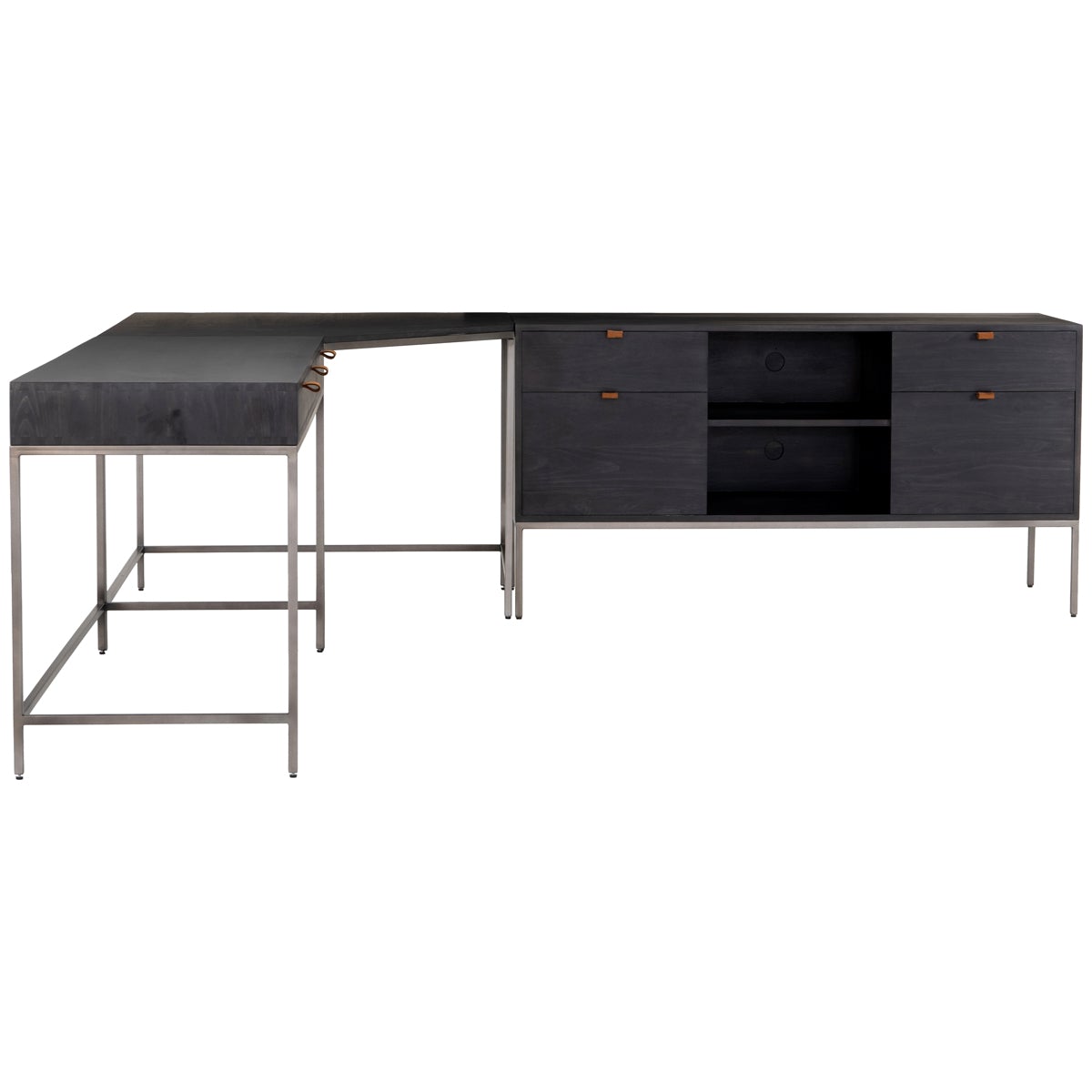 Four Hands Fulton Trey Desk System with Filing Credenza