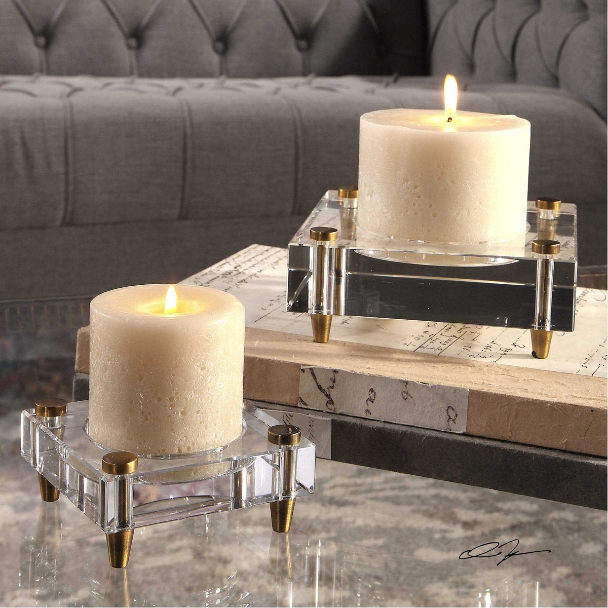 Uttermost Claire Crystal Block Candleholders, 2-Piece Set