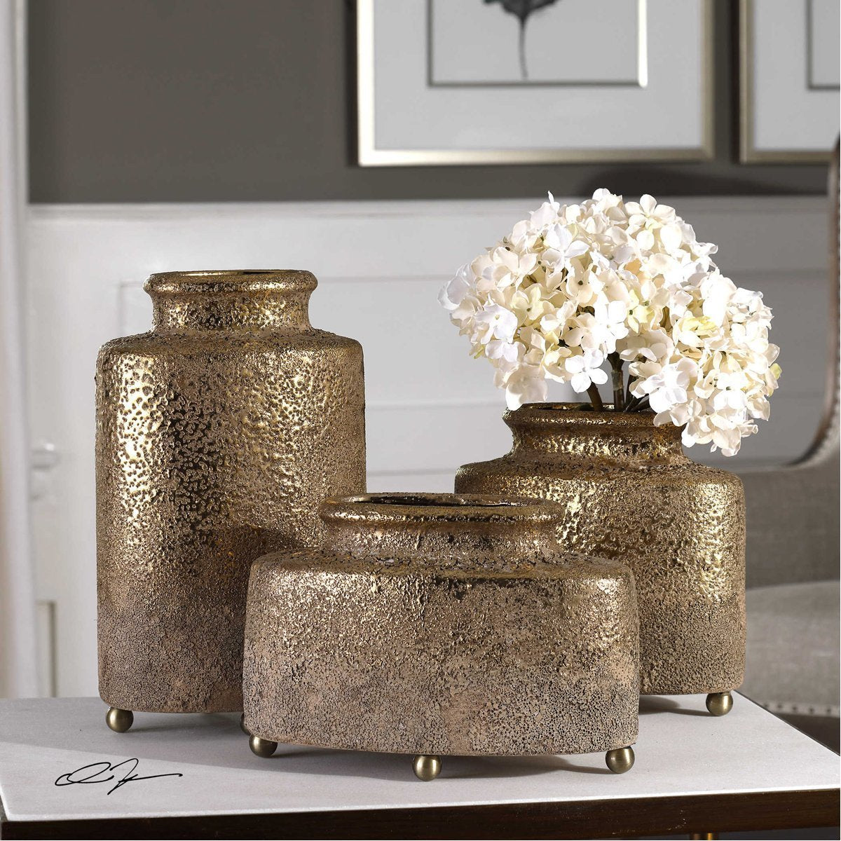 Uttermost Kallie Metallic Golden Vase, 3-Piece Set