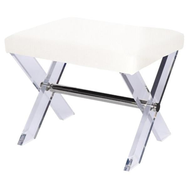 Worlds Away Lucite X Base Stool with Upholstered Cushion
