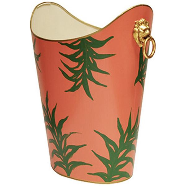 Worlds Away Oval Wastebasket with Lion Handles in Palm