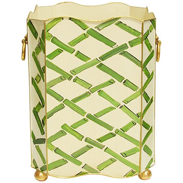 Worlds Away Square Wastebasket with Lion Handles