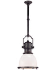 Visual Comfort Country Industrial Small Pendant with White Glass Shade