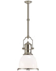 Visual Comfort Country Industrial Small Pendant with White Glass Shade