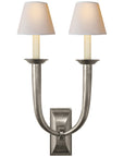 Visual Comfort French Deco Horn Double Sconce with Natural Paper Shade