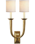 Visual Comfort French Deco Horn Double Sconce with Linen Shade