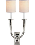 Visual Comfort French Deco Horn Double Sconce with Linen Shade