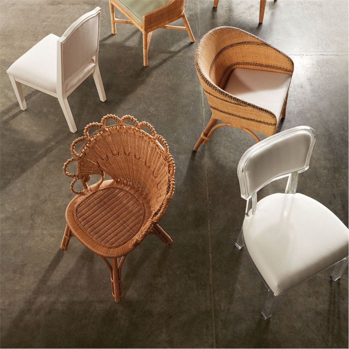 Made Goods Aaliyah Curved Acrylic Dining Chair in Garonne Leather