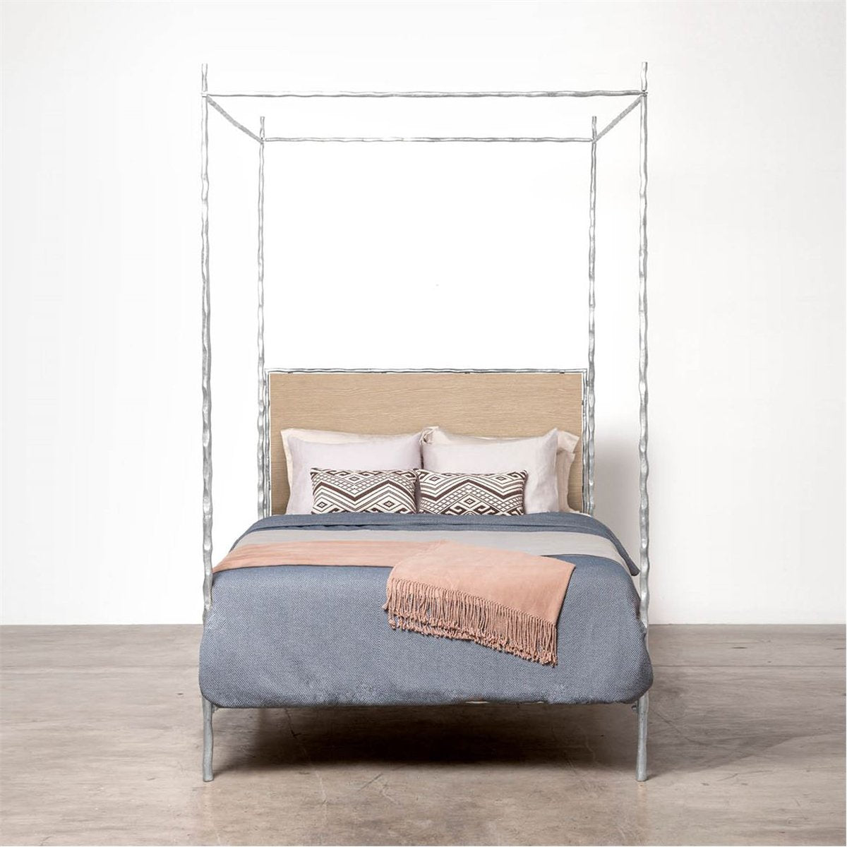 Made Goods Brennan Short Textured Iron Canopy Bed in Beige Crystal Stone