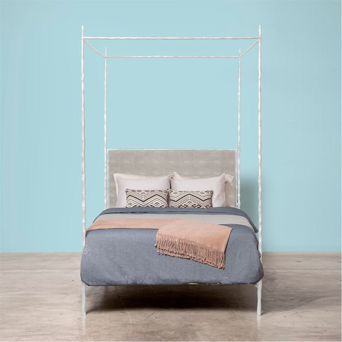 Made Goods Brennan Tall Textured Canopy Bed in Beige Crystal Stone