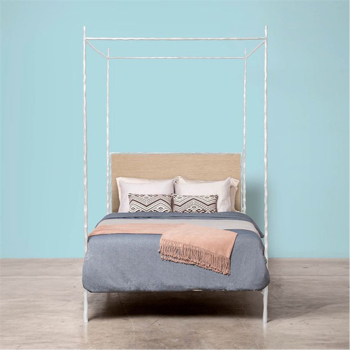Made Goods Brennan Short Textured Canopy Bed in Garonne Leather