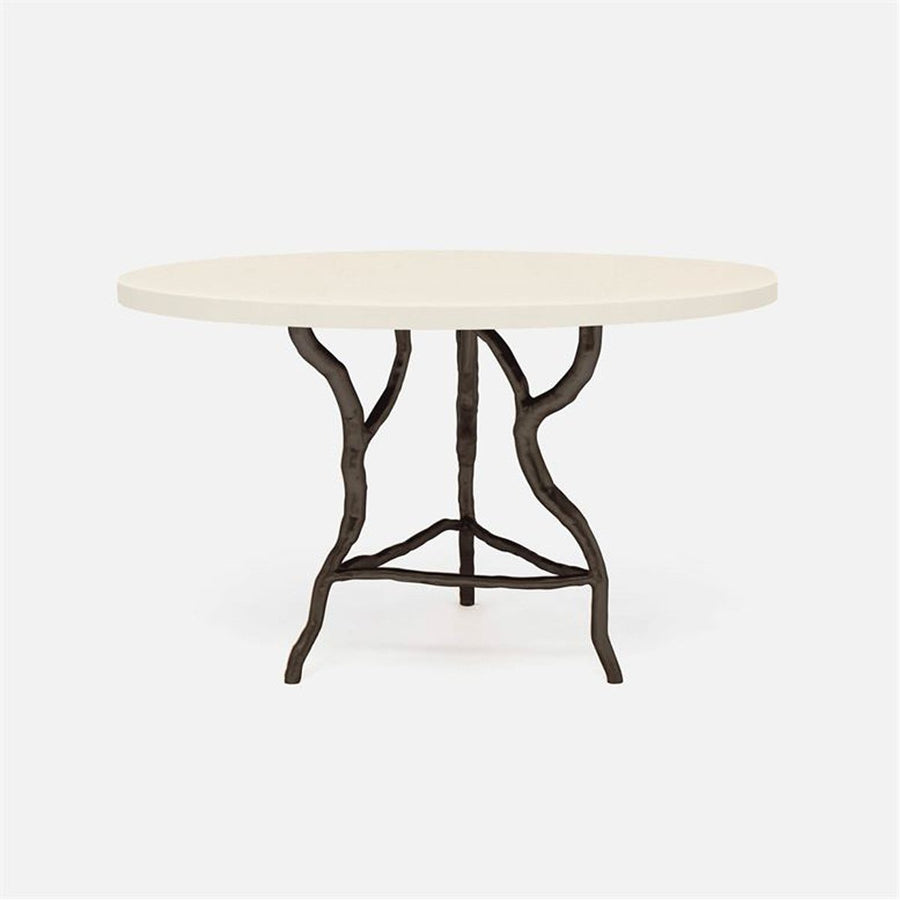 Made Goods Royce Abstract Branch Round Dining Table in Faux Belgian Linen Top