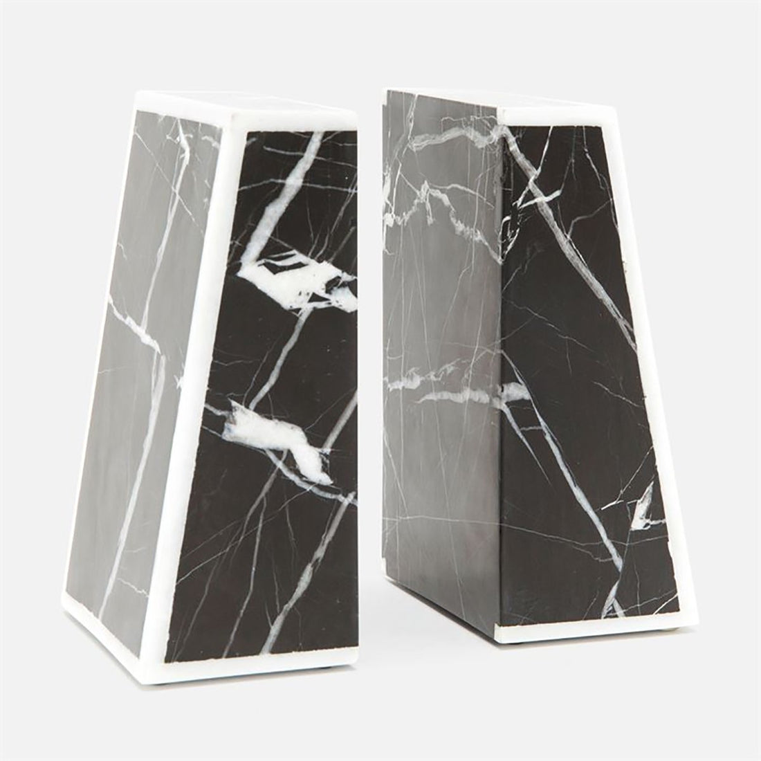 Made Goods Griffen Nero Marble Outdoor Bookends with White Border, 2-Piece Set